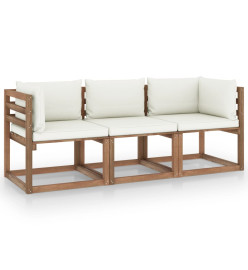 Canapé palette de jardin 3 places et coussin blanc crème Pinède