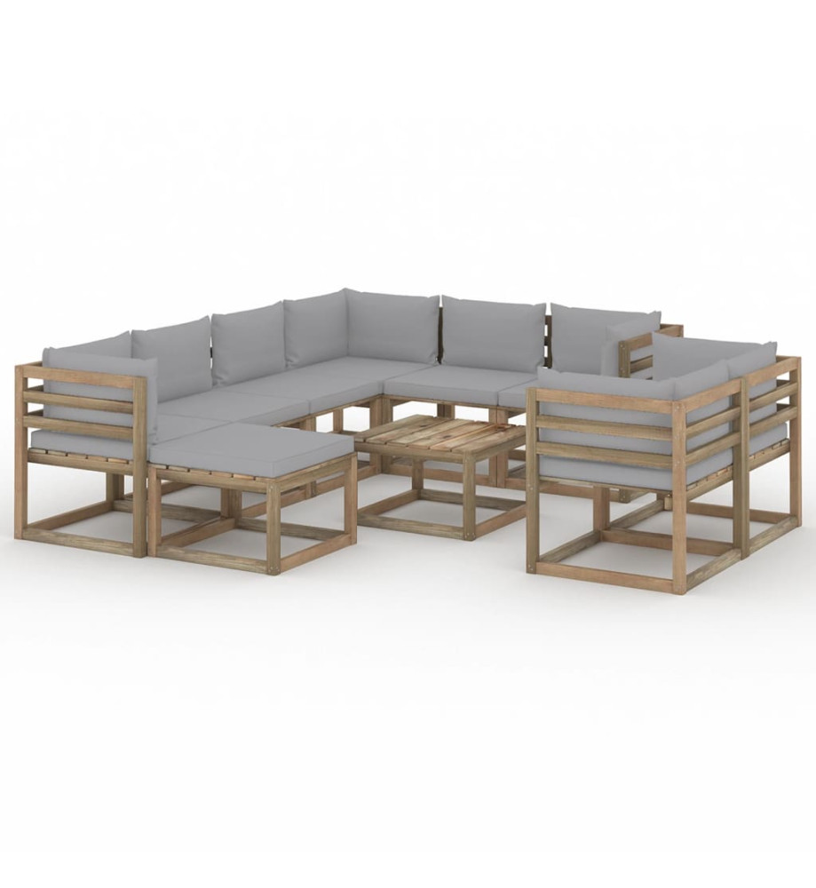 Salon de jardin 10 pcs avec coussins Gris Salon de jardin 10 pcs avec coussins Gris