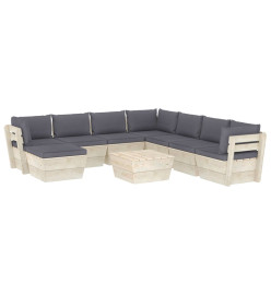 Salon de jardin palette 9 pcs avec coussins Épicéa imprégné