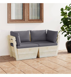Canapé palette à 2 places de jardin avec coussins Bois d'épicéa