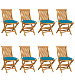 Chaises de jardin avec coussins bleu clair 8 pcs Teck massif