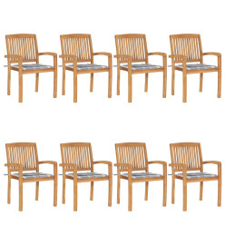 Chaises de jardin empilables avec coussins 8 pcs Teck solide