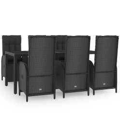 Ensemble à dîner de jardin et coussins 7pcs Noir Résine tressée