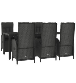 Ensemble à dîner de jardin et coussins 7pcs Noir Résine tressée