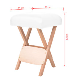 Tabouret de massage pliant avec siège 12 cm d'épaisseur Blanc