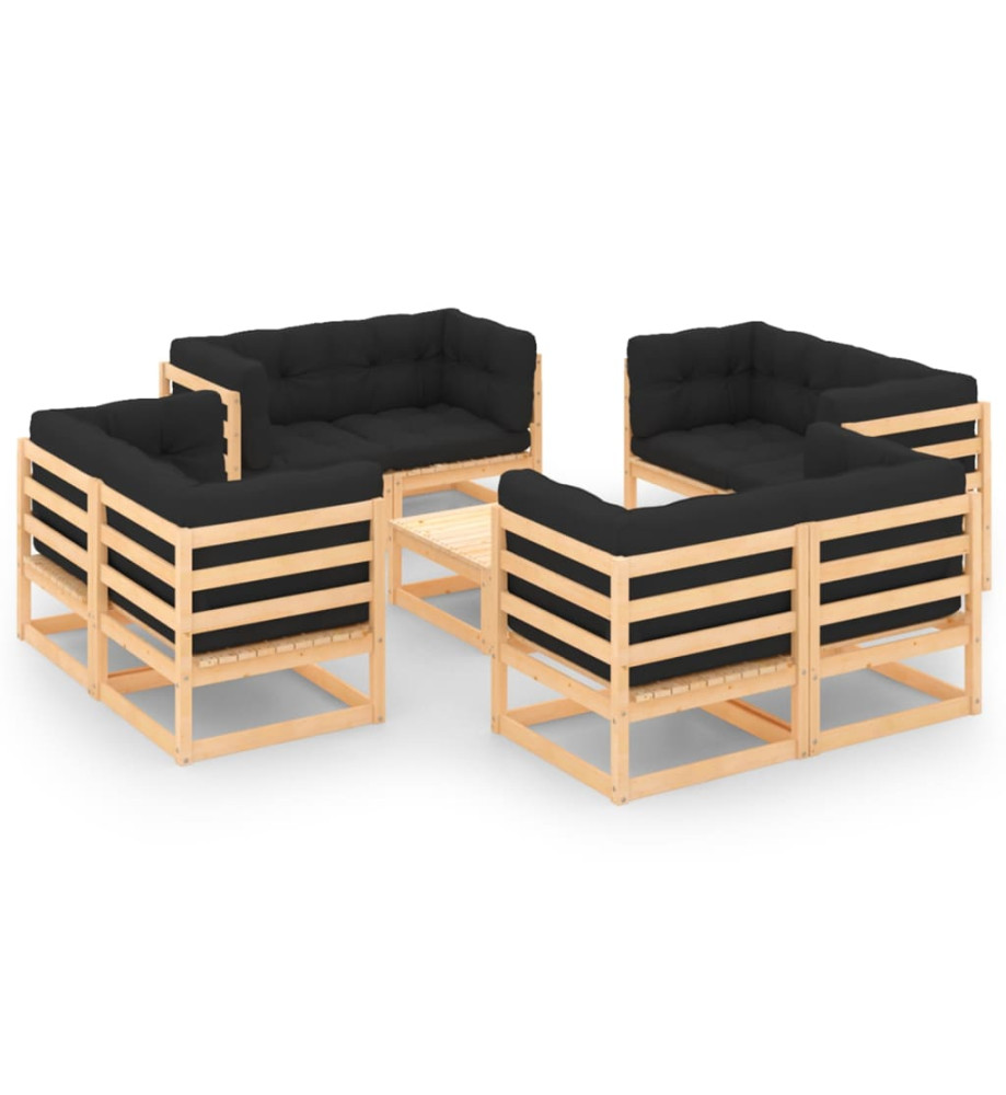 Salon de jardin 9 pcs avec coussins Bois de pin massif Salon de jardin 9 pcs avec coussins Bois de pin massif