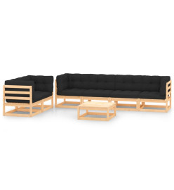 Salon de jardin 7 pcs avec coussins anthracite Pin massif