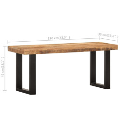 Banc 110 cm Bois de manguier brut massif et acier