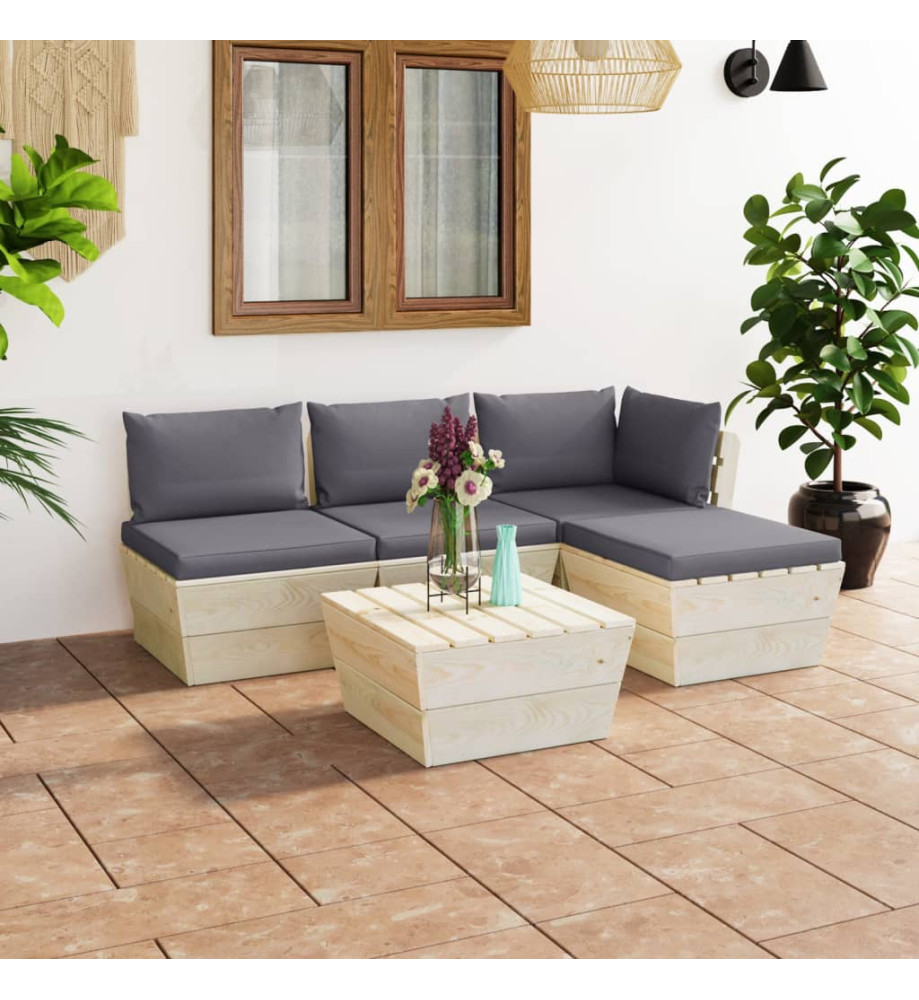 Salon de jardin palette 5 pcs avec coussins Épicéa imprégné Salon de jardin palette 5 pcs avec coussins Épicéa imprégné