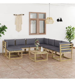 Salon de jardin 9 pcs avec coussins bois de pin imprégné