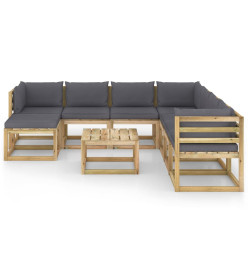 Salon de jardin 9 pcs avec coussins bois de pin imprégné