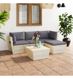Salon de jardin palette 5 pcs avec coussins Épicéa imprégné