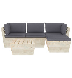 Salon de jardin palette 5 pcs avec coussins Épicéa imprégné