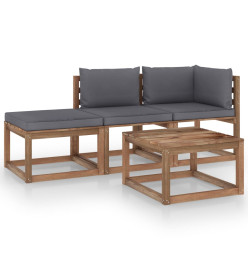 Salon palette de jardin 4pcs avec coussins Bois de pin imprégné