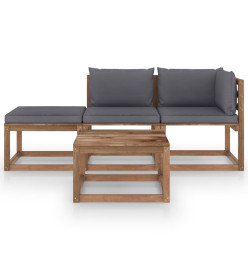Salon palette de jardin 4pcs avec coussins Bois de pin imprégné