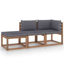 Salon palette de jardin 3 pcs et coussins Bois de pin imprégné