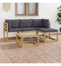 Salon de jardin 5 pcs avec coussins anthracite