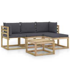 Salon de jardin 5 pcs avec coussins anthracite