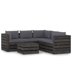 Salon de jardin 6 pcs avec coussins Bois imprégné de gris