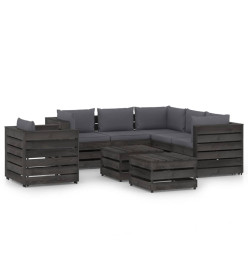 Salon de jardin 8 pcs avec coussins Bois imprégné de gris