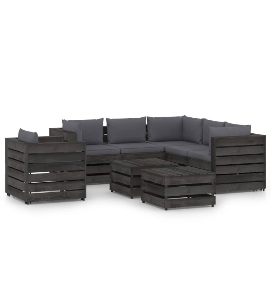 Salon de jardin 8 pcs avec coussins Bois imprégné de gris Salon de jardin 8 pcs avec coussins Bois imprégné de gris
