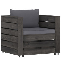 Salon de jardin 8 pcs avec coussins Bois imprégné de gris