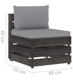 Salon de jardin 7 pcs avec coussins Bois imprégné de gris