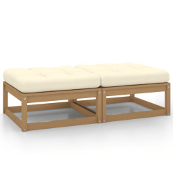 Repose-pieds de jardin et coussins 2pcs Marron miel Bois de pin