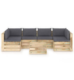 Salon de jardin 7 pcs avec coussins Bois imprégné de vert