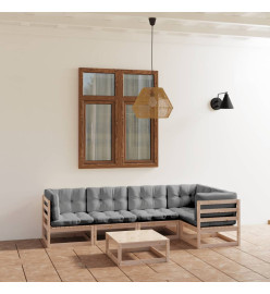 Salon de jardin 6 pcs avec coussins Bois de pin massif