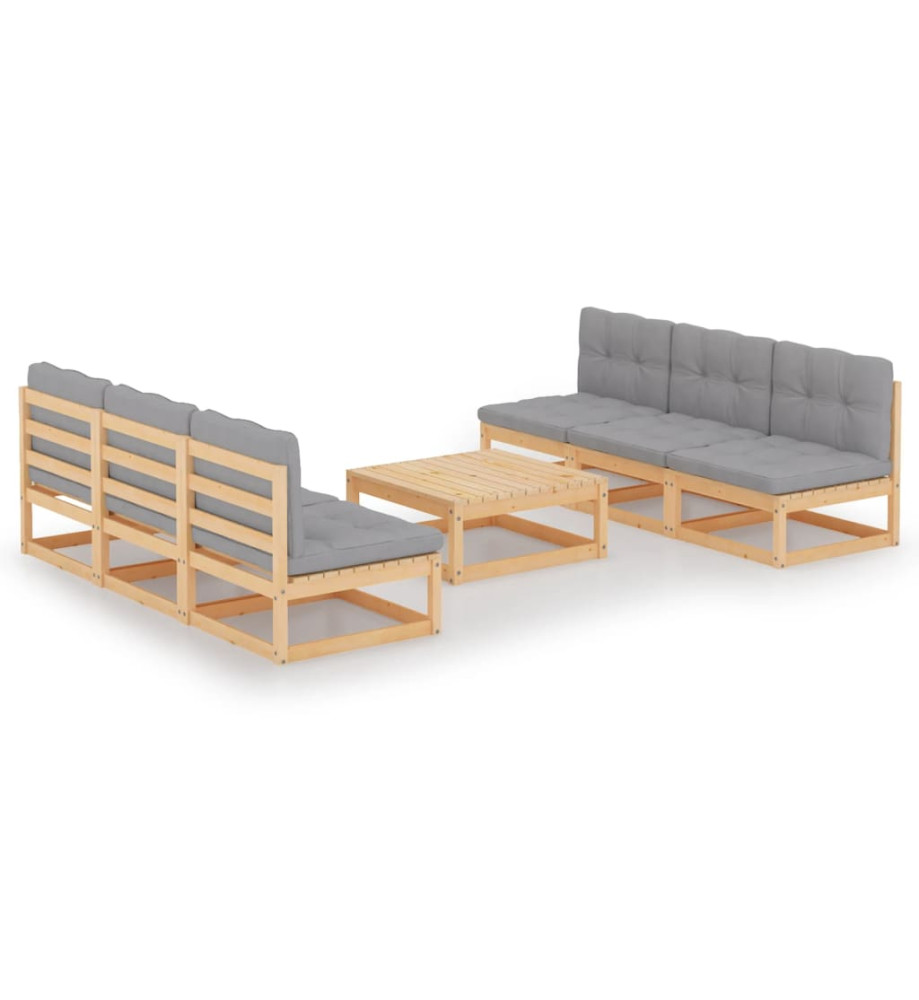 Salon de jardin 7 pcs avec coussins Bois de pin massif Salon de jardin 7 pcs avec coussins Bois de pin massif