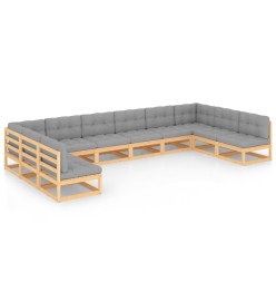 Salon de jardin 10 pcs avec coussins Bois de pin massif