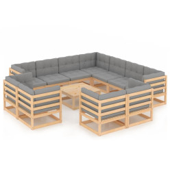 Salon de jardin 12 pcs avec coussins Bois de pin massif