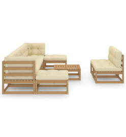 Salon de jardin 10 pcs avec coussins Marron miel Bois de pin