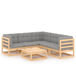 Salon de jardin 6 pcs avec coussins Bois de pin massif