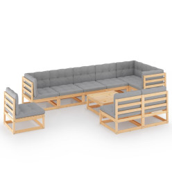 Salon de jardin 10 pcs avec coussins Bois de pin massif