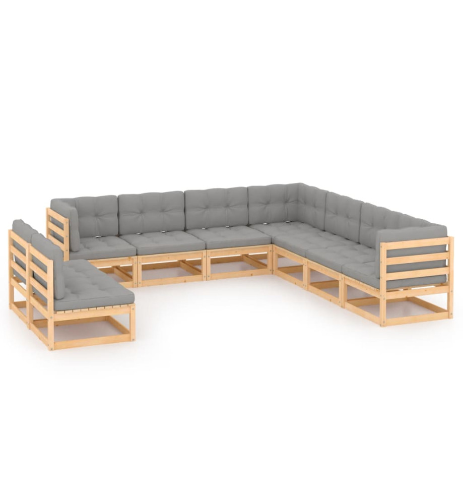 Salon de jardin 9 pcs avec coussins Bois de pin massif Salon de jardin 9 pcs avec coussins Bois de pin massif