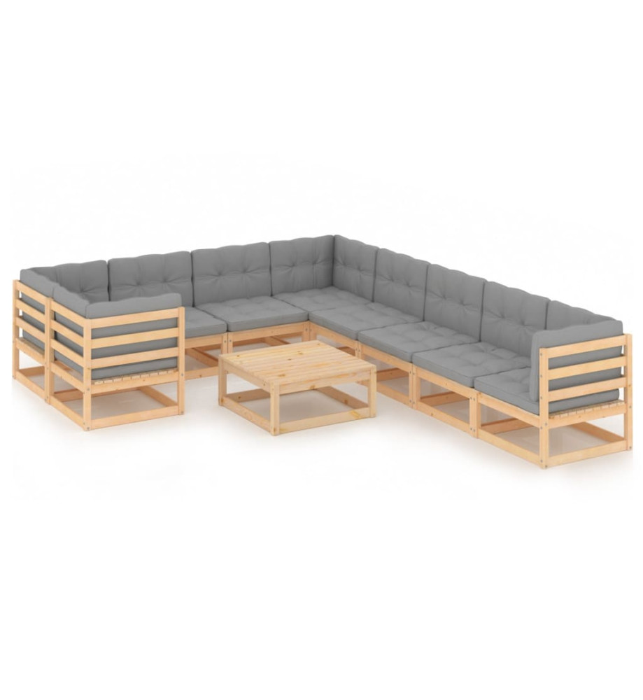 Salon de jardin 10 pcs avec coussins Bois de pin massif Salon de jardin 10 pcs avec coussins Bois de pin massif