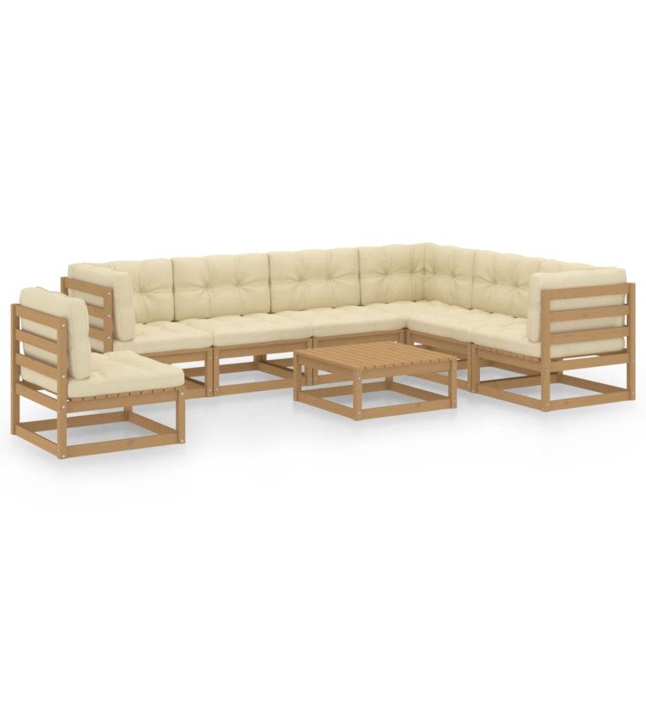 Salon de jardin 8 pcs avec coussins Marron miel Bois de pin Salon de jardin 8 pcs avec coussins Marron miel Bois de pin