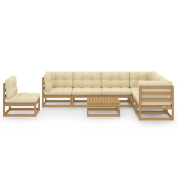 Salon de jardin 8 pcs avec coussins Marron miel Bois de pin