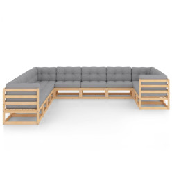 Salon de jardin 11 pcs avec coussins Bois de pin massif