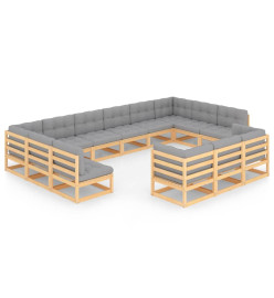 Salon de jardin 13 pcs avec coussins Bois de pin massif