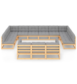 Salon de jardin 13 pcs avec coussins Bois de pin massif