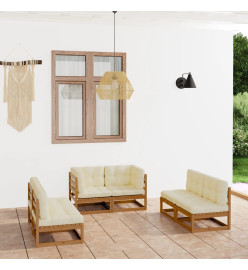Salon de jardin 6 pcs avec coussins Bois de pin massif