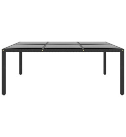 Table de jardin 200x150x75 cm Verre trempé/résine tressée Noir