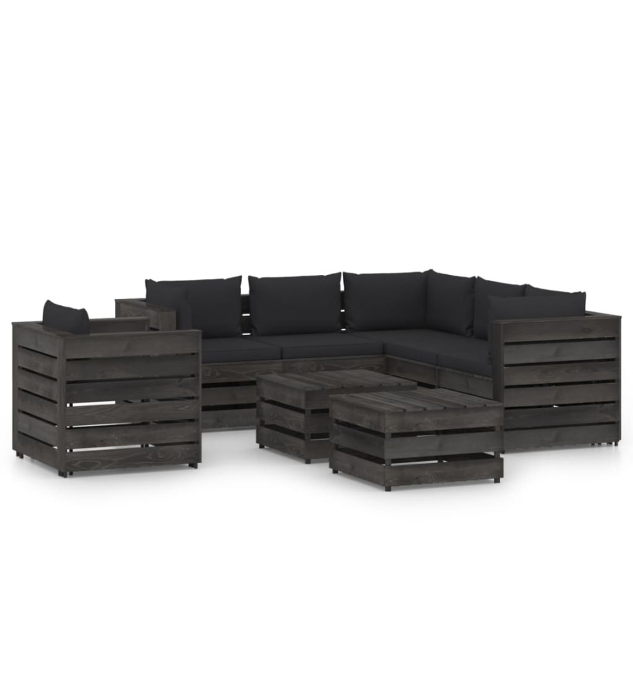 Salon de jardin 8 pcs avec coussins Bois imprégné de gris Salon de jardin 8 pcs avec coussins Bois imprégné de gris