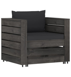 Salon de jardin 8 pcs avec coussins Bois imprégné de gris