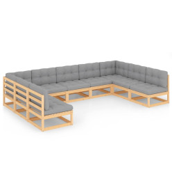 Salon de jardin 9 pcs avec coussins Bois de pin massif