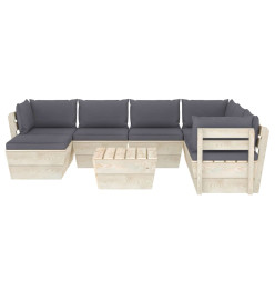 Salon de jardin palette 8 pcs avec coussins Épicéa imprégné