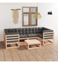 Salon de jardin 7 pcs avec coussins Bois de pin massif